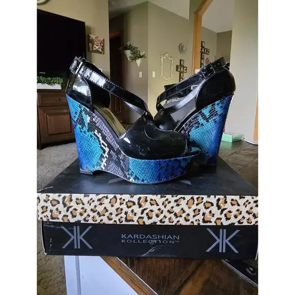 KARDASHIAN KOLLECTION PAPARAZZI Black HEEL SHOE ANIMAL PRINT Size 8 - Picture 1 of 8